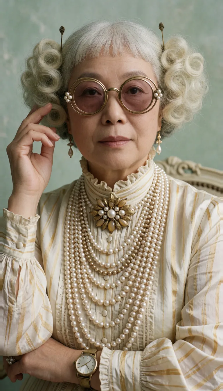 Portrait with pearls and round glasses